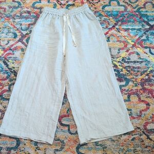 Deiji Studios Natural Linen High Waisted Wide Leg Pants Small/Medium